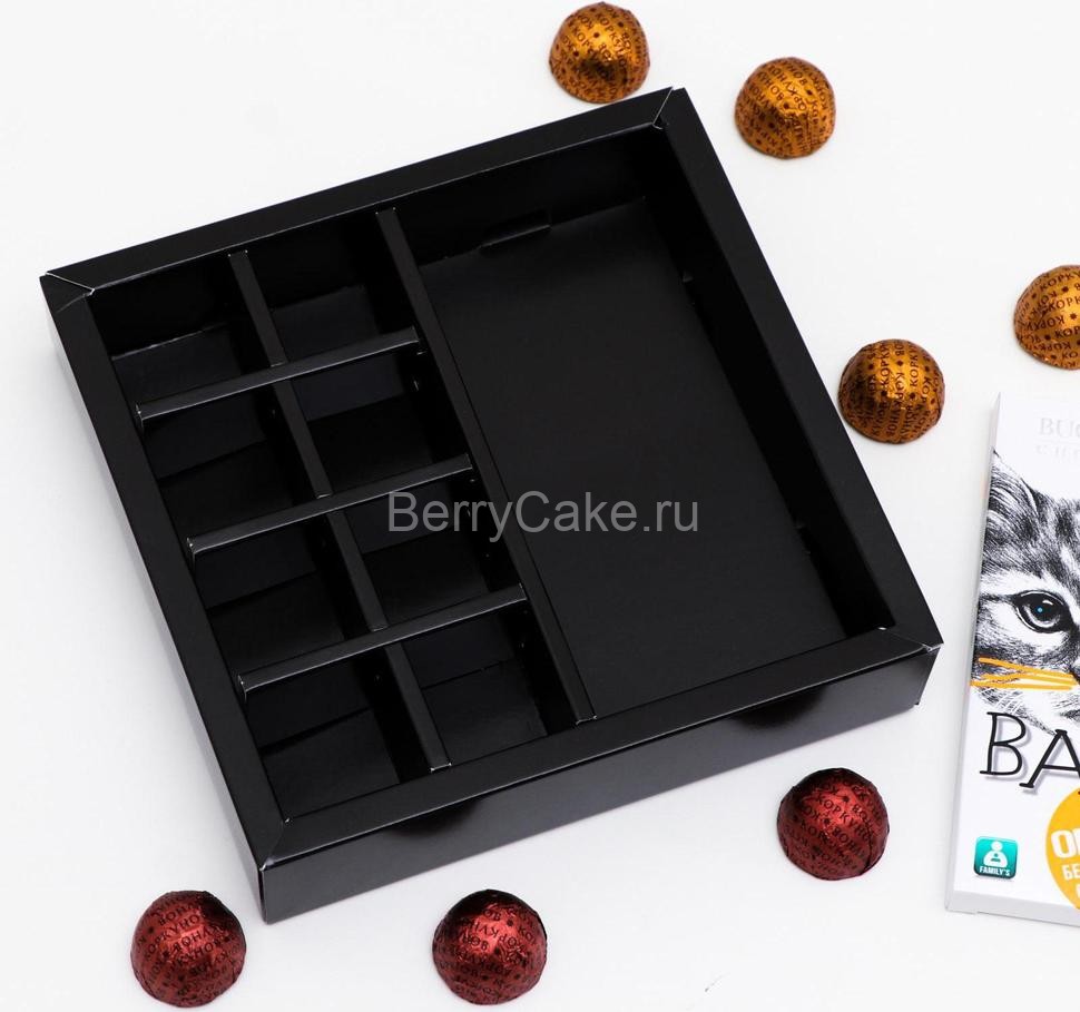 Коробка под 8 конфет + шоколад, с окном , "Андеграунд", 17,7 х 17,85 х 3,85 см