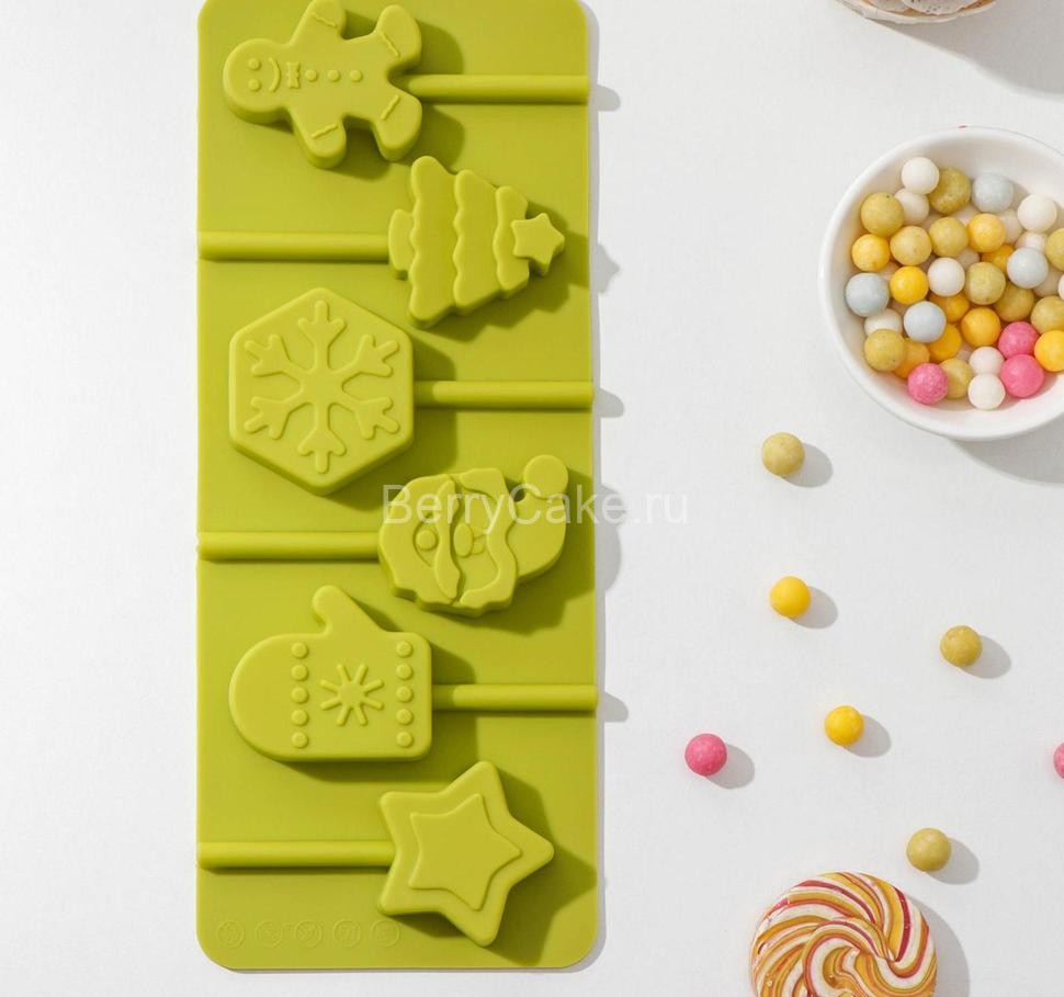 Форма для леденцов и мороженого 24×9,5 см "Новогодний подарок", 6 ячеек, цвет МИКС