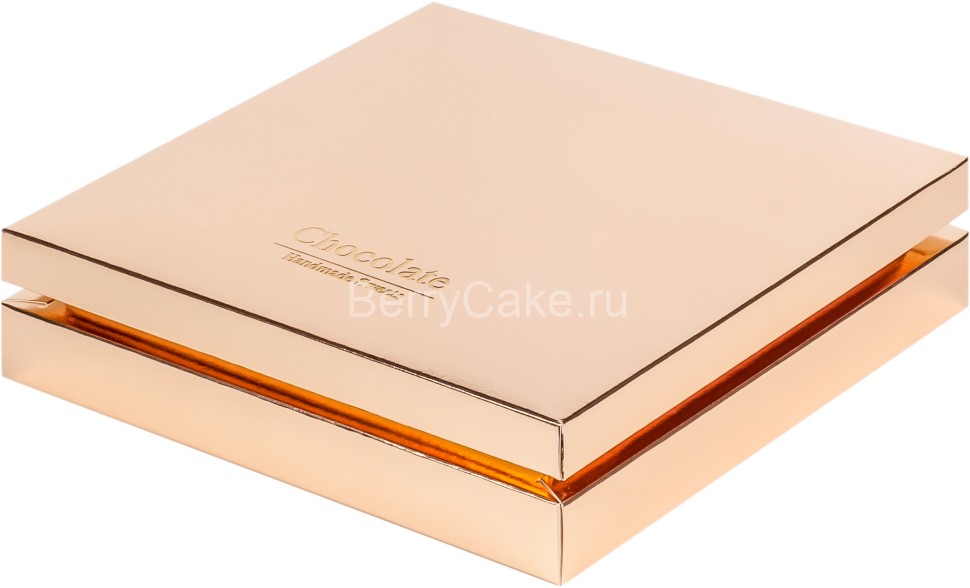 Коробка для конфет ПРЕМИУМ с логотипом "Chocolate Hand Made Sweets" 245*245*30 (25) (золото) (РУК)