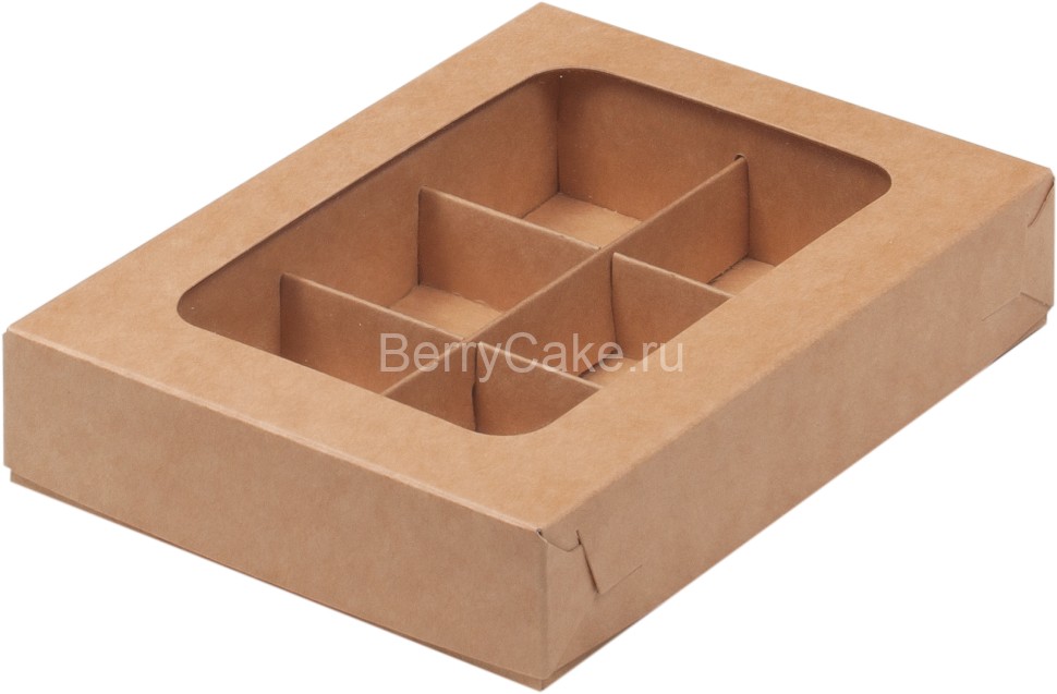 Коробка для конфет с вклеенным окном 155*115*30 мм (6) (крафт) Рук