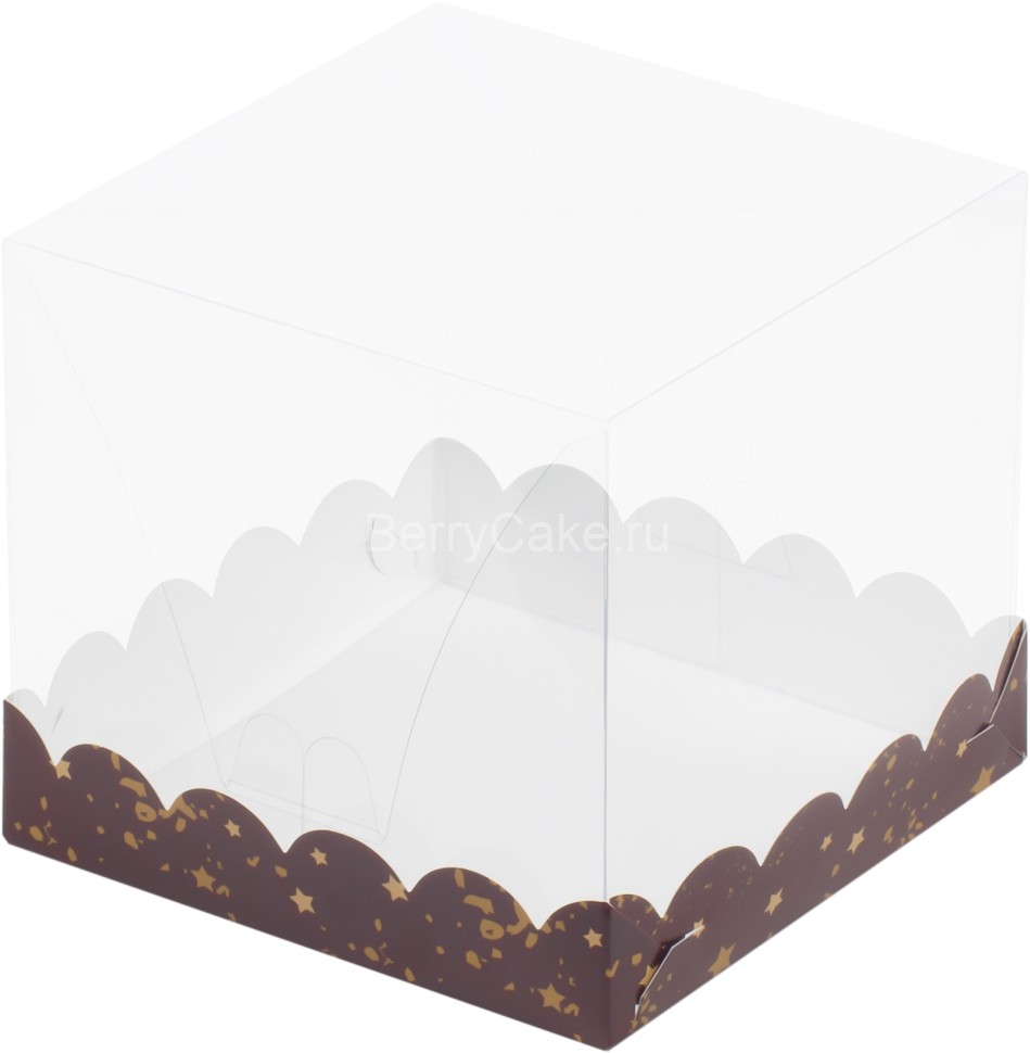 Коробка под торт с прозрачным куполом 150*150*140 (коричневая со звездами)