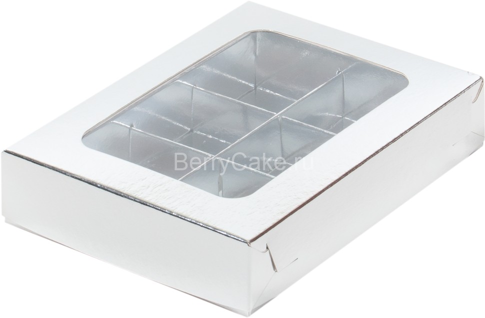 Коробка для конфет с вклеенным окном 155*115*30 мм (6) (серебро) рук