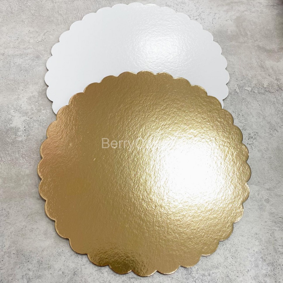 Подложка для торта круглая (золото, белая) d 28 см толщ. 3,2 мм (РУК)