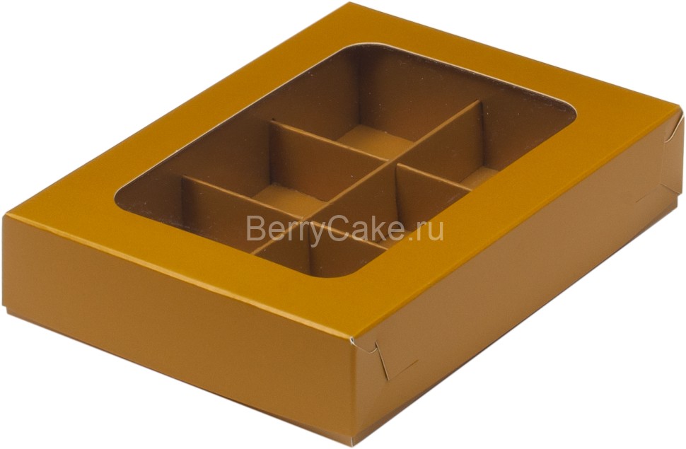 Коробка для конфет с вклеенным окном 155*115*30 мм (6) (золото) Рук