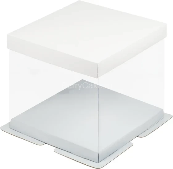 Коробка под торт с прозрачными стенками 300*300*280 (белая) (РУК)