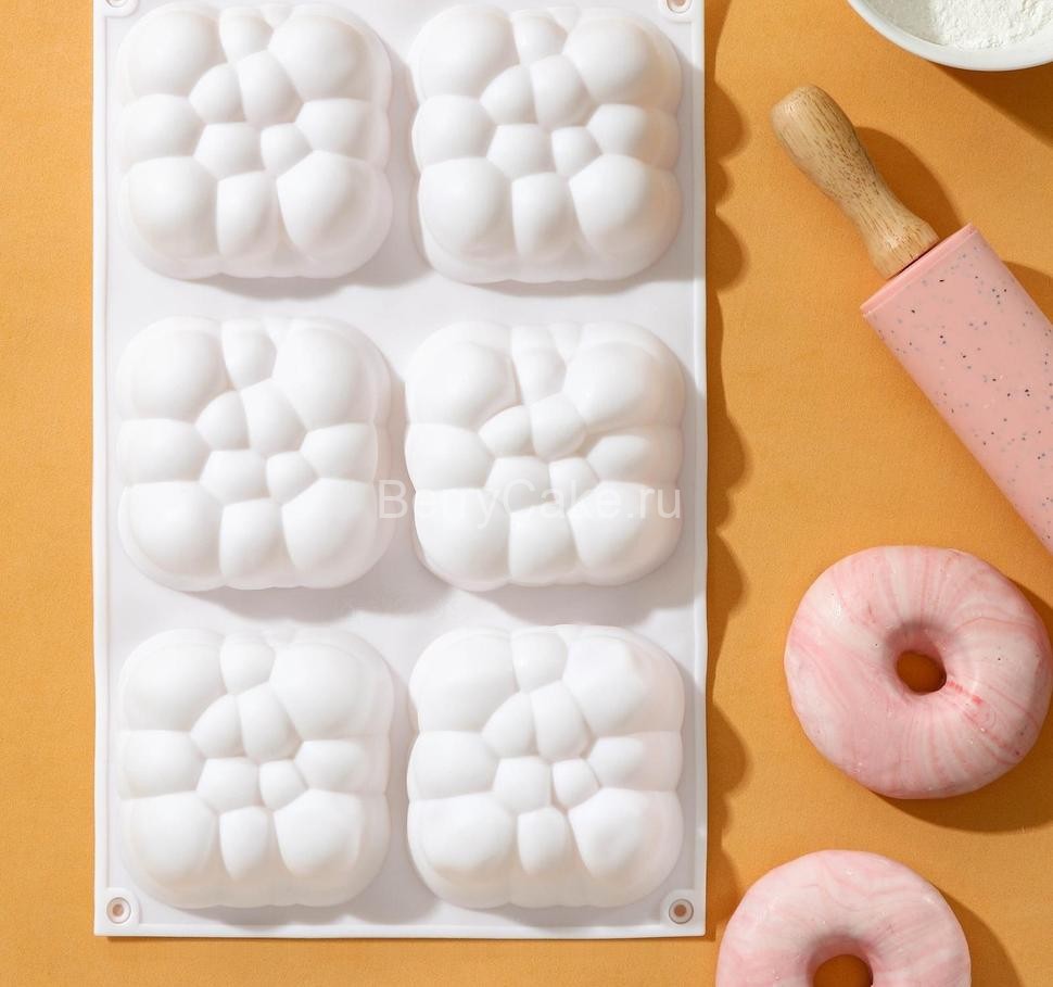Форма для выпечки и муссовых десертов KONFINETTA «Облачко», 30×18,8×3,5 см, 6 ячеек, ячейка 7,4×7,4 см, цвет белый