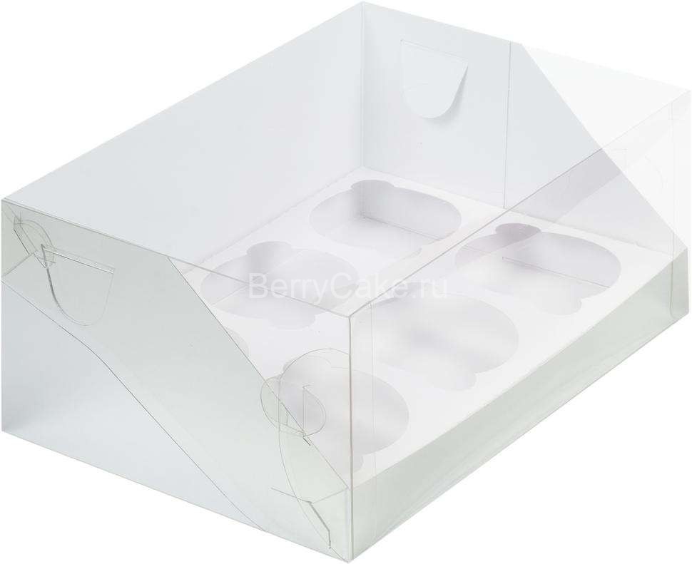 Коробка для 6 капкейков с пластиковой крышкой 235*160*100 мм (СЕРЕБРО) (РУК)