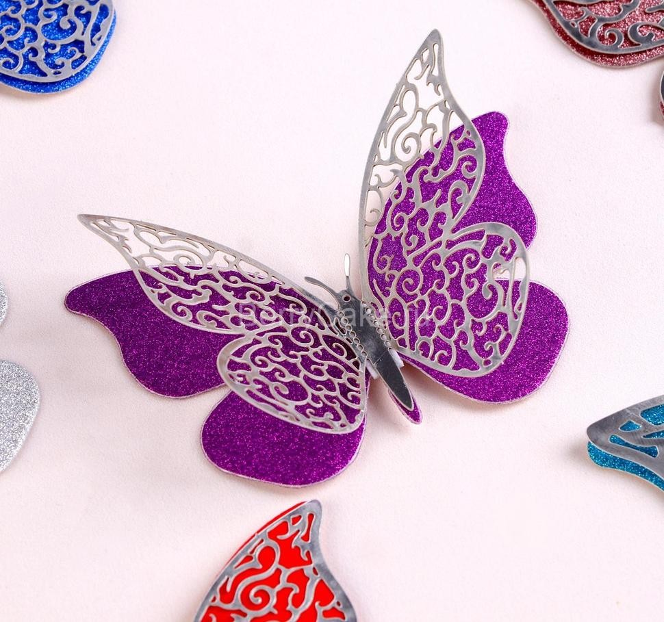 Набор для украшения «Бабочки», серебряный слой, 12 штук, цвета МИКС