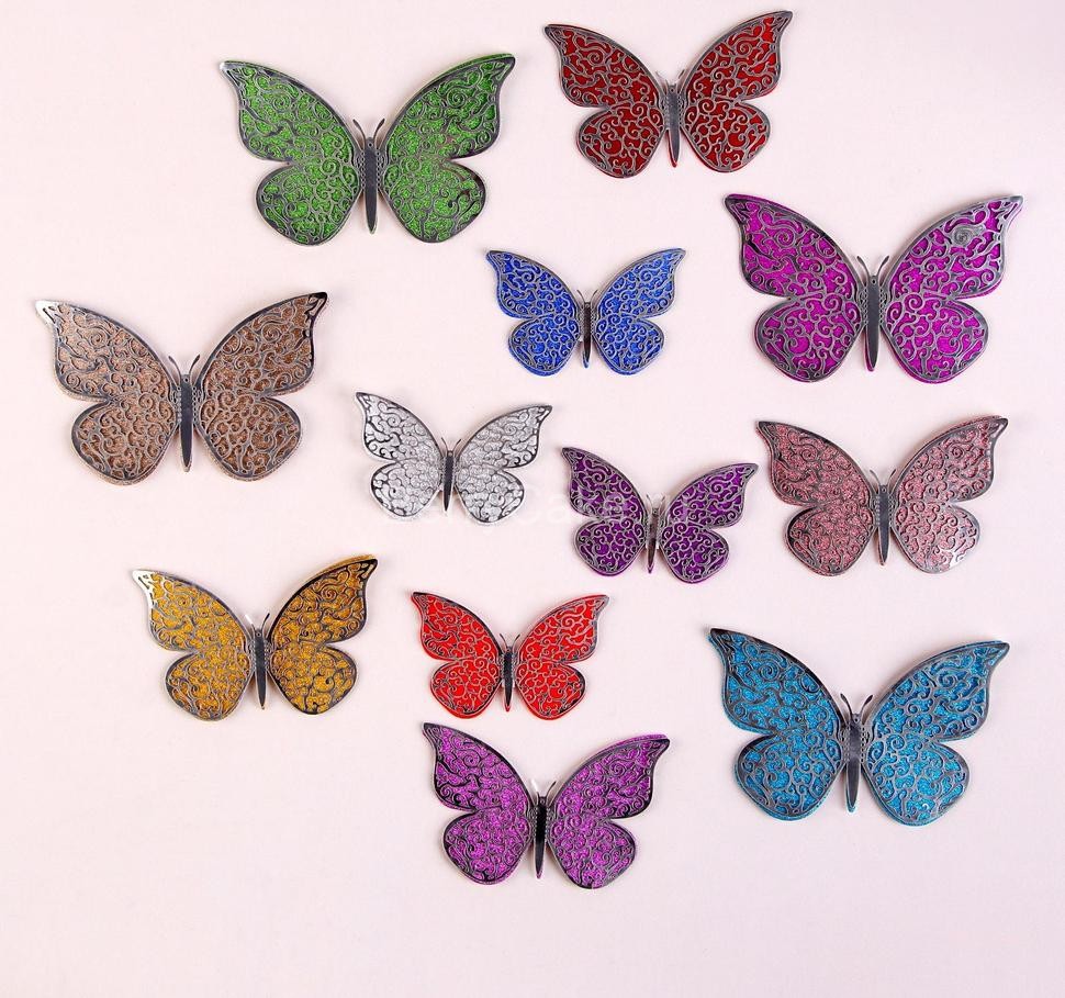 Набор для украшения «Бабочки», серебряный слой, 12 штук, цвета МИКС