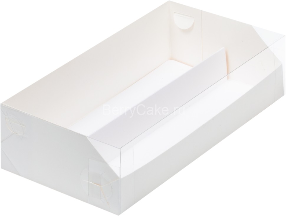 Коробка для макарон с пластиковой крышкой и ложементом 210*110*55 мм (2) (белая)