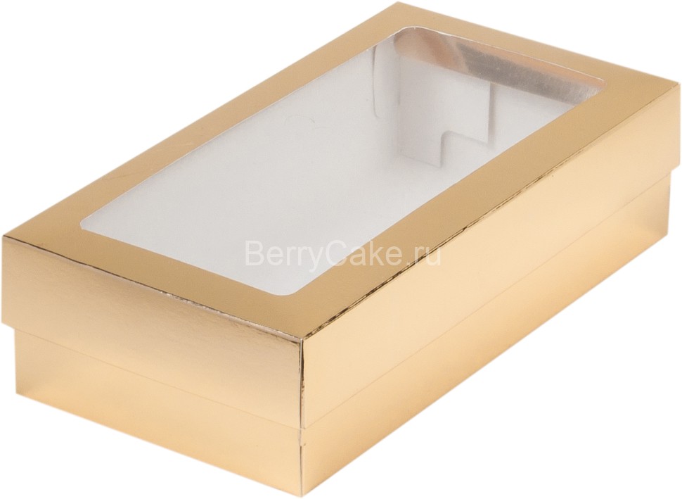 Коробка для макарон и др.кондитерской продукции 210 х110 х 55 ЗОЛОТО с прямоугольным окошком