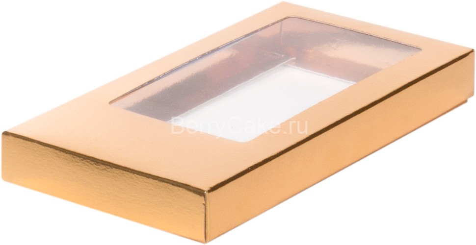 Коробка для шоколадной плитки с окном 180*90*17 мм (золото) Рук