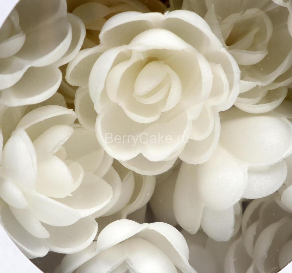 Вафельные розы большие, сложные, белые, 4 шт.