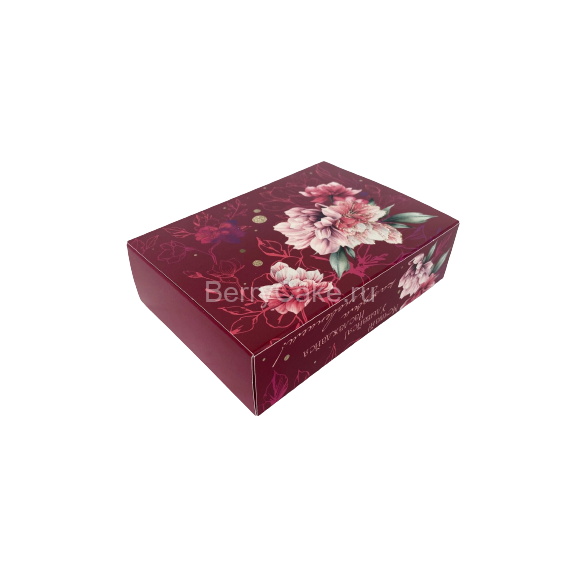 Коробка с обечайкой с окном "под 6 конфет", Весна бордо