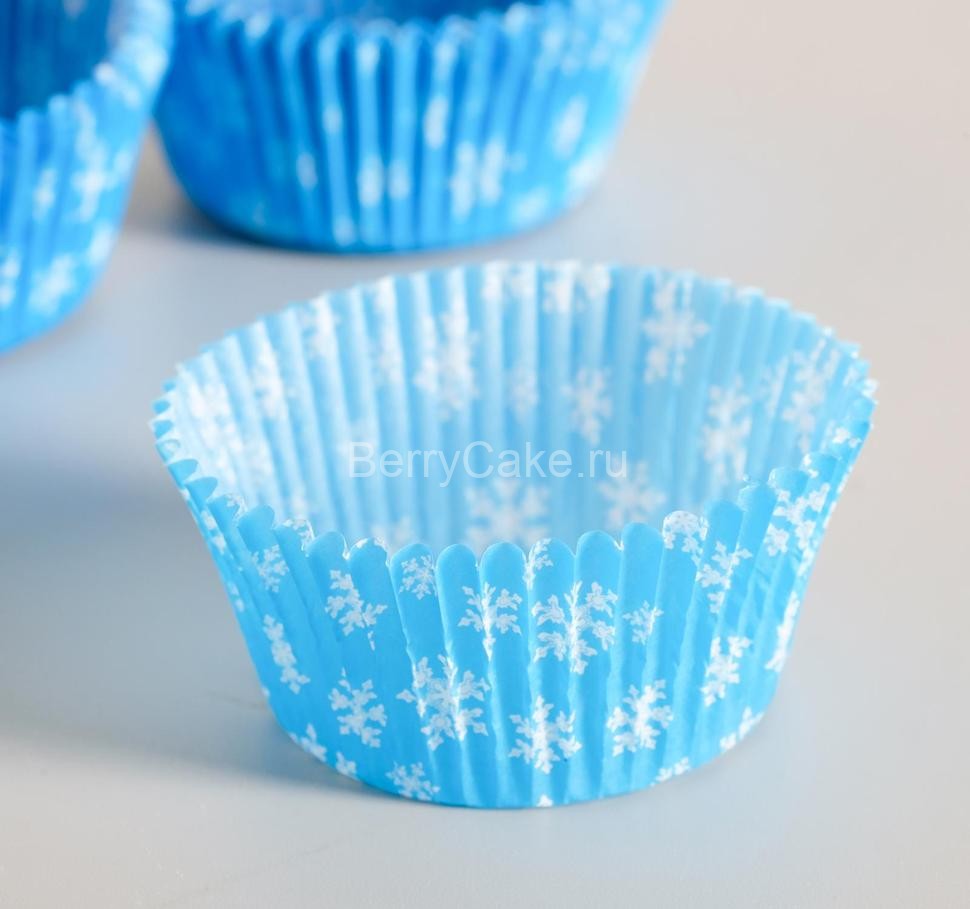 Форма для выпечки голубая со снежинками, 5 х 3 см, 20 шт.