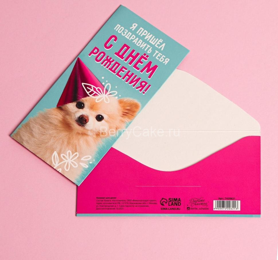 Конверт для денег «С Днем рождения», щенок, 16,5 × 8 см