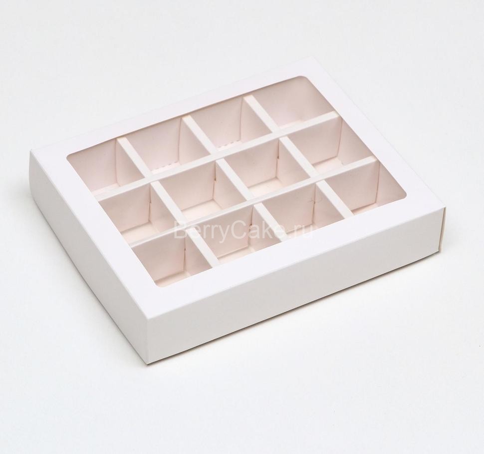 Коробка складная под 12 конфет, белая, 19 х 15 х 3,6 см