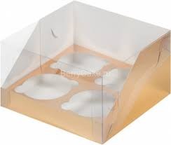 Коробка под 4 капкейка с пластиковой крышкой 160*160*100 мм (ЗОЛОТО) (РУК)