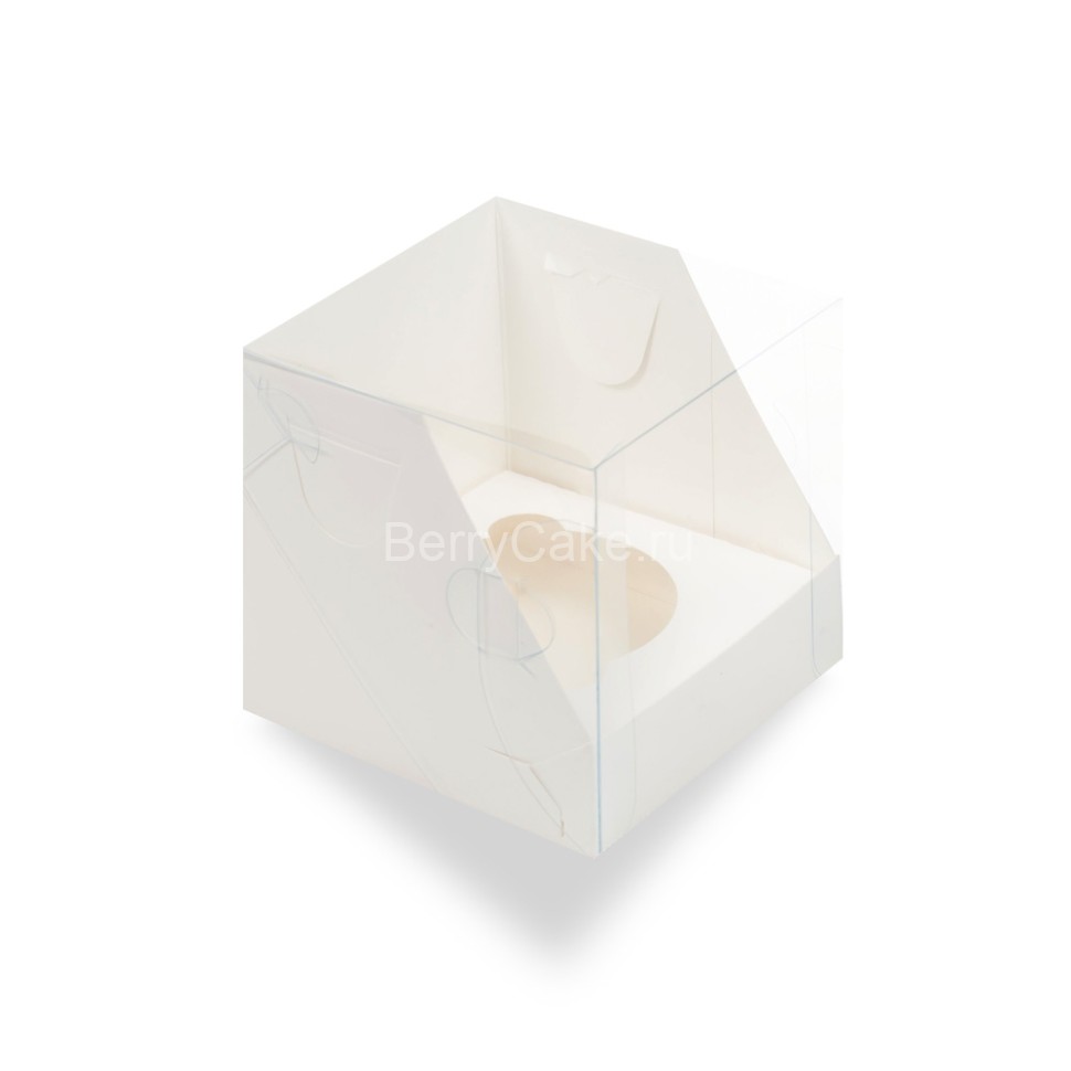 Коробка под капкейки с пластиковой крышкой 100*100*100 мм (1) (белая)
