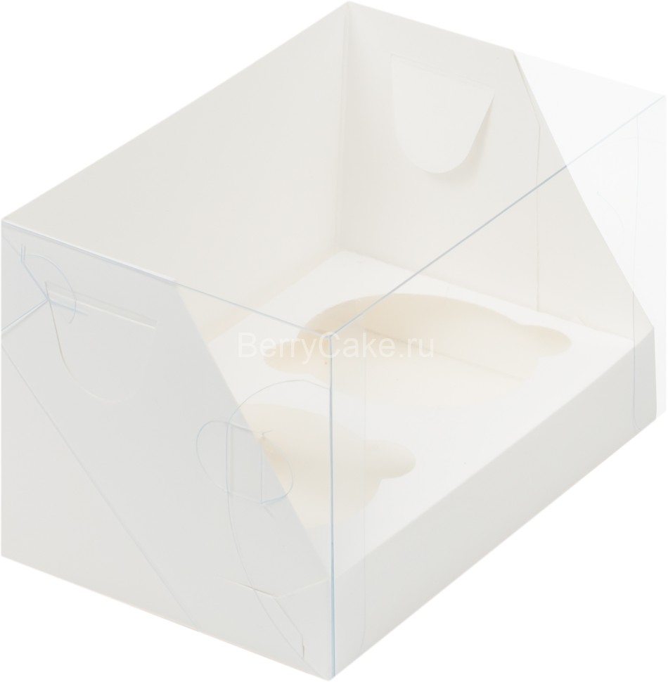 Коробка под 2 капкейка с пластиковой крышкой 160*100*100 мм (БЕЛАЯ) (РУК)