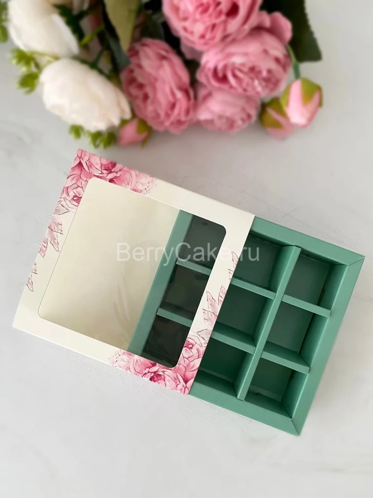 Коробка с обечайкой с окном "под 9 конфет", Жизнь прекрасна Tiffany
