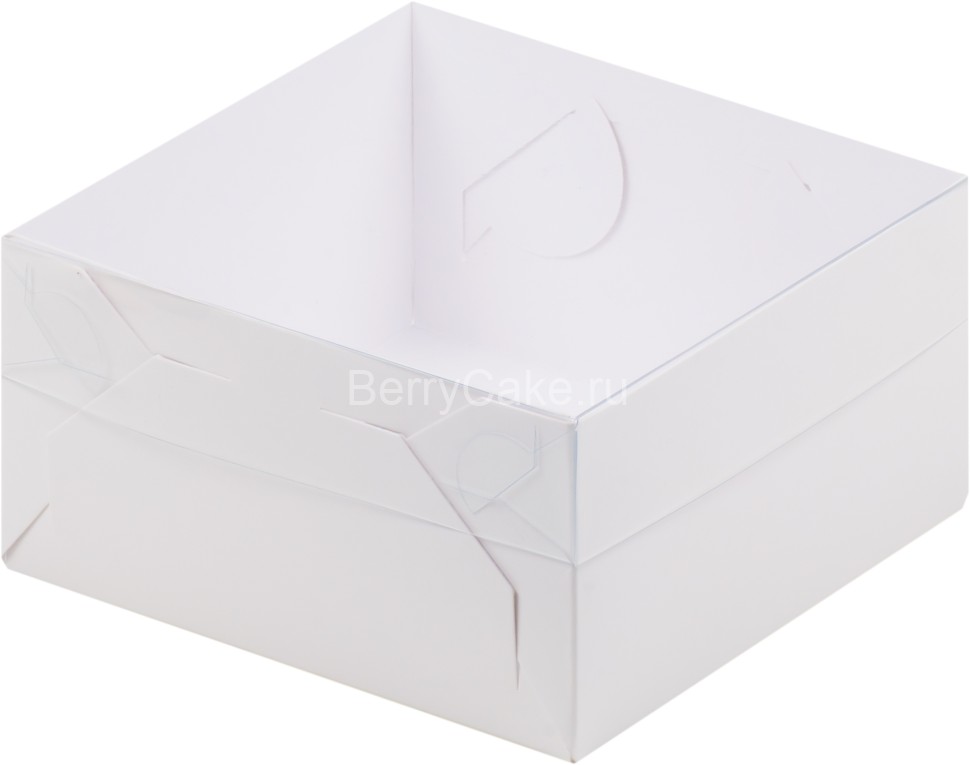 Коробка для зефира, тортов и пирожных с пластиковой крышкой 155*155*60 мм (белая)