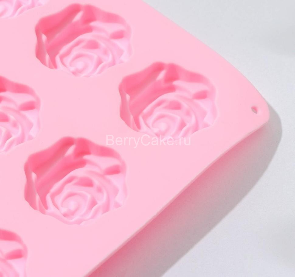Форма для льда и кондитерских украшений Доляна «Розочки», 20,7×14,3×1,3 см, 12 ячеек, цвет розовый