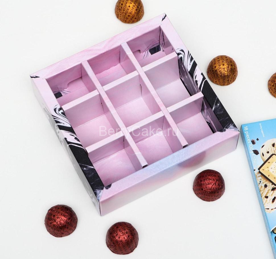 Коробка картонная с обечайкой под 9 конфет, "Диффузия", 13,7 х 13,7 х 3,5 см, целлюлоза