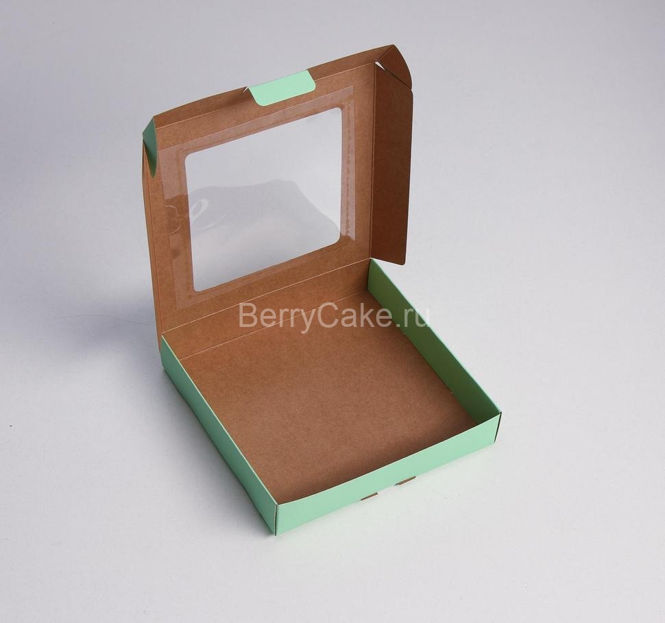 Коробка самосборная, с окном, мятная, 16 х 16 х 3 см
