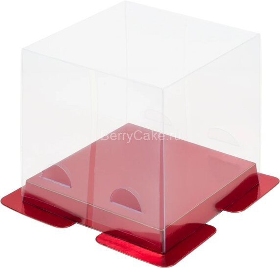 Коробка для торта 15*15*14 мм ПРЕМИУМ Красная с пъедесталом (РУК)