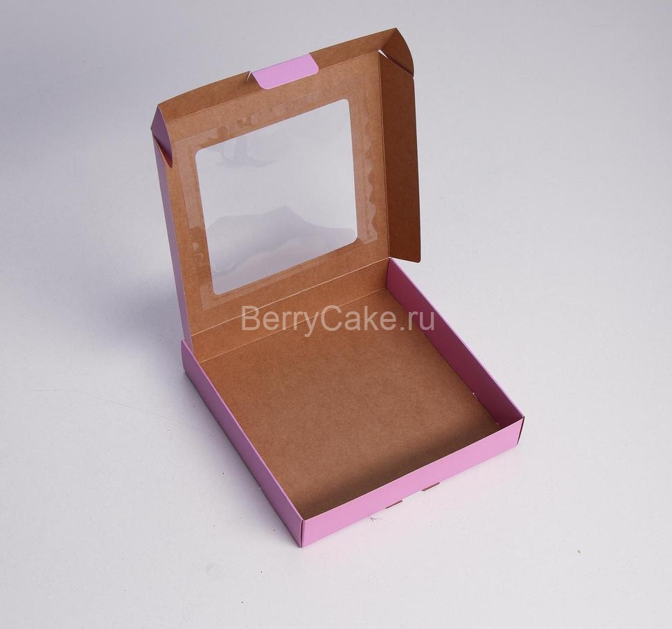 Коробка самосборная, с окном, сиреневая, 16 х 16 х 3 см