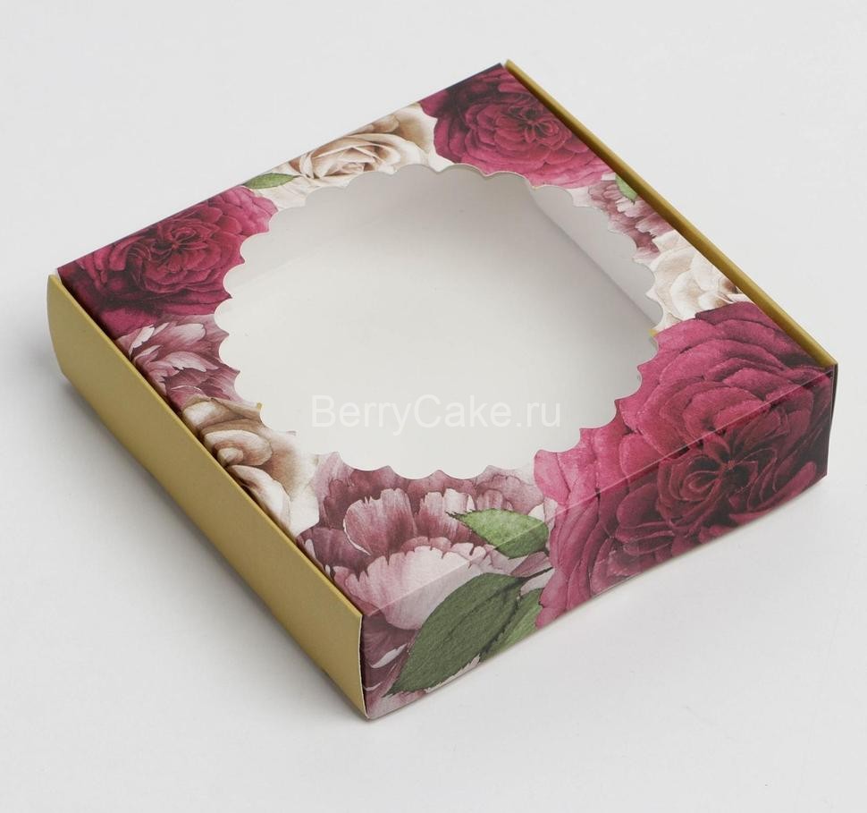 Коробка для макарун с низкими бортами "Цветочная", 11× 11× 3 см