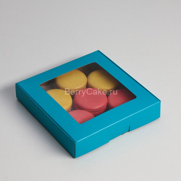 Коробка самосборная, с окном, голубая, 19 х 19 х 3 см