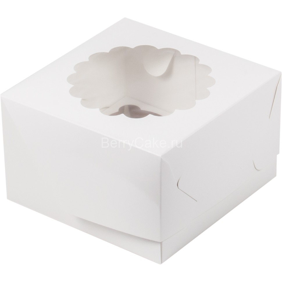 Коробка под капкейки с ажурным окошком 160*160*100 мм (4) (белая) (РУК)