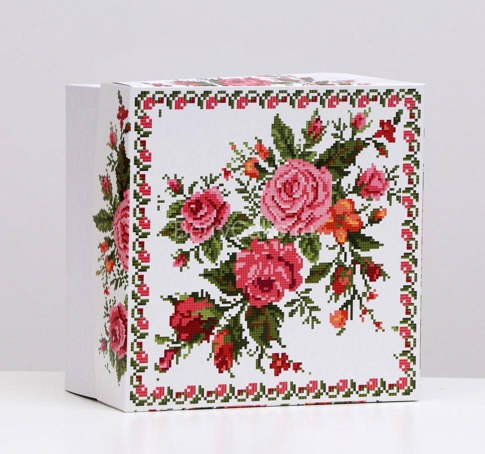 Коробка для торта "Цветы пиксели", 21,5 х 21,5 х 12 см, 1 кг