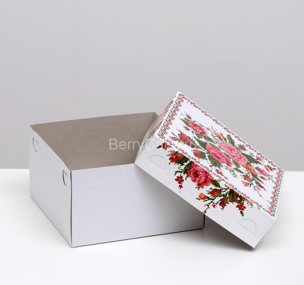 Коробка для торта "Цветы пиксели", 21,5 х 21,5 х 12 см, 1 кг