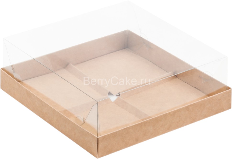 Коробка под муссовые пирожные с пластиковой крышкой 170*170*60 мм (4) (Крафт)