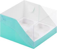 Коробка под капкейки с пластиковой крышкой 160*160*100 мм (4) (тиффани)