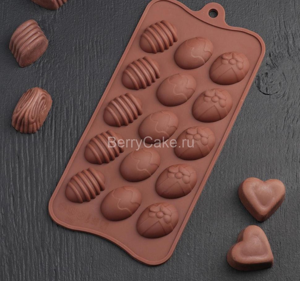 Форма для льда и шоколада «Пасхальные яйца», 22×10,5 см, 15 ячеек (3,2×2,5 см), цвет шоколадный!!