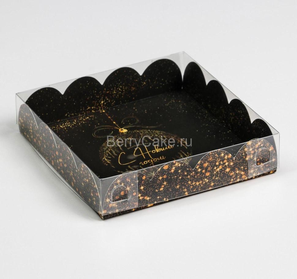 Коробка для кондитерских изделий с PVC крышкой «Золото», 13 × 13 × 3 см