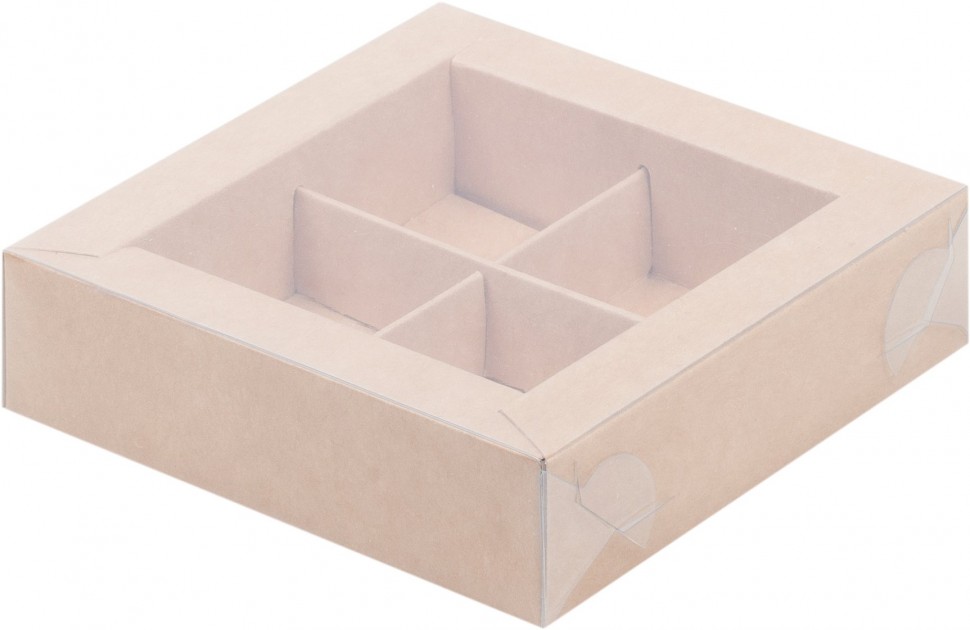 Коробка для конфет с вклеенным окном 120*120*30 мм (4) (крафт) (Рук)