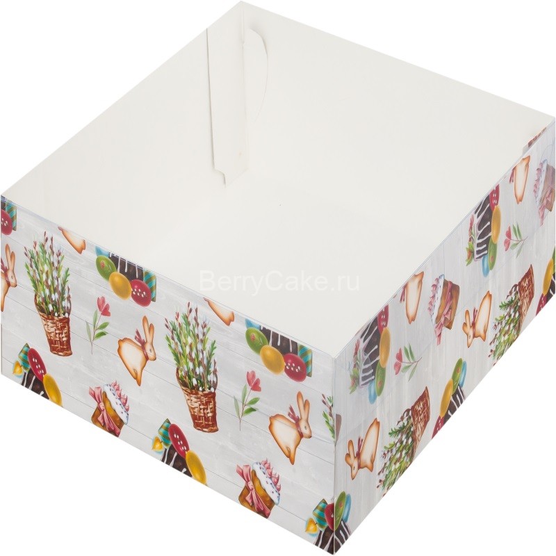 Коробка для зефира, тортов и пирожных с пластиковой крышкой 250*150*70 мм ПАСХА