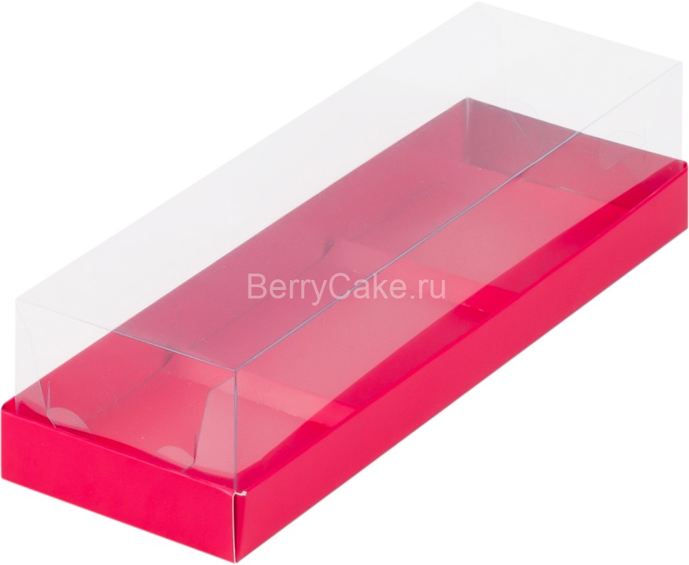 Коробка под муссовые пирожные с пластиковой крышкой 260*85*60 мм (3) (Красная матовая)