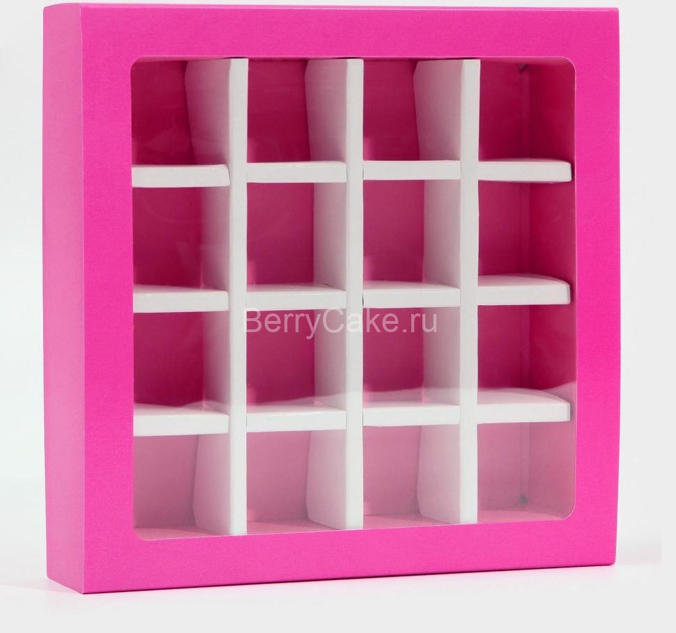 Коробка под 16 конфет с ячейками «Фуксия» 17,7 х 17,7 х 3,8 см