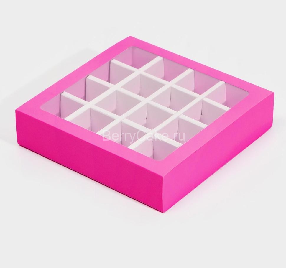 Коробка под 16 конфет с ячейками «Фуксия» 17,7 х 17,7 х 3,8 см