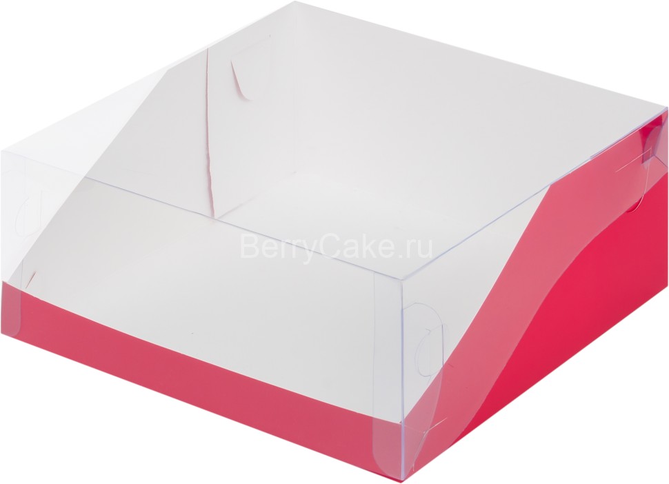 Коробка под торт с прозрачной крышкой 235*235*100 (красная) (РУК)