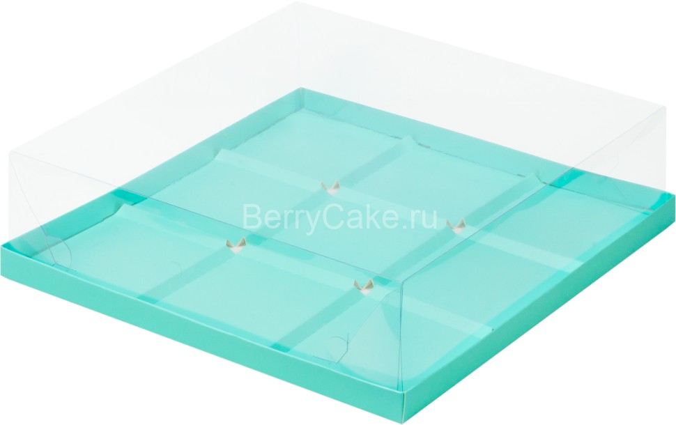 Коробка под муссовые пирожные с пластиковой крышкой 300*300*80 мм (9) (Тиффани)