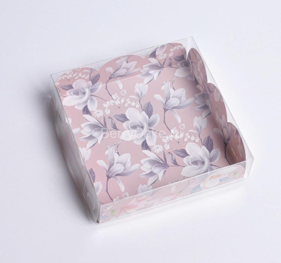 Коробка для кондитерских изделий с PVC крышкой «Цветы», 10,5 × 10,5 × 3 см