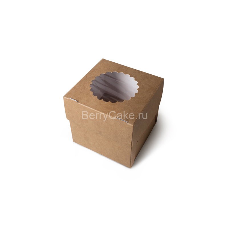 Коробка под капкейки с окошком 100*100*100 мм (1) (крафт) (РУК)