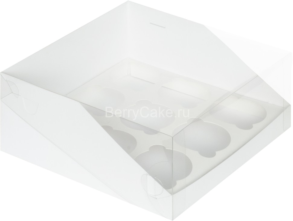 Коробка под капкейки с пластиковой крышкой 235*235*100 мм (9) (белая) (РУК)